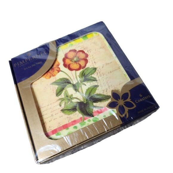 Pimpernel Premier Collection Coaster Set New Table Art England Primula Collage - Picture 1 of 7
